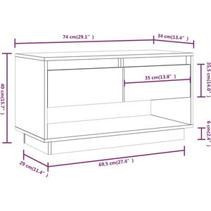 VidaXL Tv-meubel 74x34x40 cm Massief Grenenhout Grijs