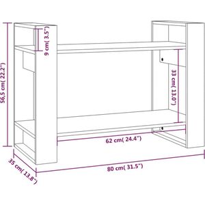 Boekenkast/kamerscherm 80x35x56,5 cm massief grenenhout grijs