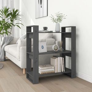 vidaXL - Boekenkast - Grijs - Massief Grenenhout - 80x35x91 cm