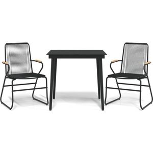 vidaXL 3-delige Tuinset PVC-rattan zwart