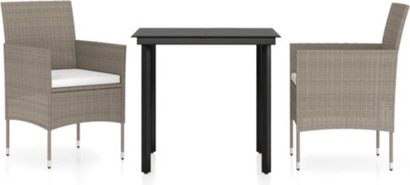 VidaXL Tuinset 3-delig met Kussens - Beige en Zwart