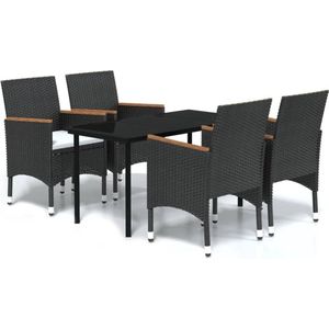 VidaXL 5-delige Tuinset met Kussens - Zwart