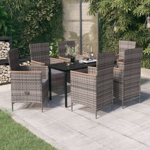 vidaXL 7-tlg. Garten-Essgruppe mit Kissen Grau
