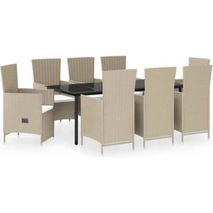 vidaXL-9-delige-Tuinset-met-kussens-beige