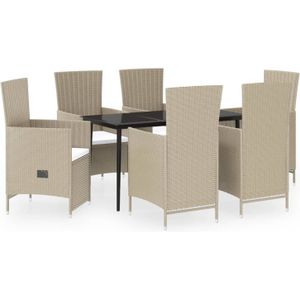vidaXL 7-tlg. Garten-Essgruppe mit Auflagen Beige