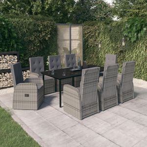 vidaXL - 9-delige - Tuinset - met - kussens - grijs