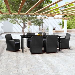 vidaXL 7-tlg. Garten-Essgruppe mit Kissen Schwarz