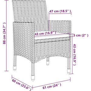 vidaXL 7-delige Tuinset - Poly Rattan - Glas - Inclusief Kussens