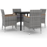VidaXL Tuinset 5-delig met Kussens - Poly Rattan en Glas