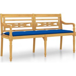 VidaXL Bankje Batavia - Blauw Kussen - 150 cm - Massief Teakhout