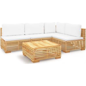 vidaXL - 5-delige - Loungeset - met - kussens - massief - teakhout