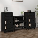 Sideboards 2 Stk. Schwarz 40x35x80 cm Massivholz Kiefer vidaXL