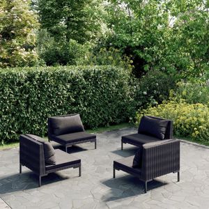 vidaXL - 4-delige Loungeset - Donkergrijs - Poly Rattan - Inclusief Kussens