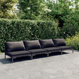 vidaXL 4-delige Loungeset - Donkergrijs - Poly Rattan - Inclusief Kussens
