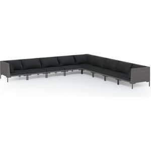 vidaXL 9-delige Loungeset met kussens poly rattan donkergrijs