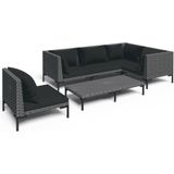 vidaXL 6-delige Loungeset met kussens poly rattan donkergrijs