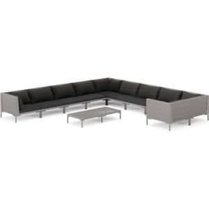 vidaXL 11-delige Loungeset met kussens poly rattan donkergrijs