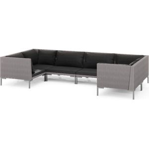 6-tlg. Garten-Lounge-Set mit Kissen Poly Rattan Dunkelgrau vidaXL