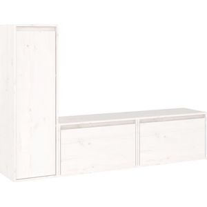 VidaXL TV-meubel 3 st massief grenenhout wit