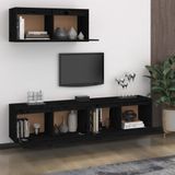 VidaXL TV-meubel 3 st massief grenenhout zwart