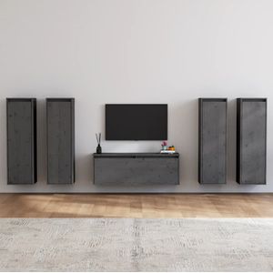 VidaXL TV-meubel 5 st Massief Grenenhout Grijs