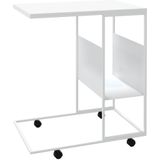 vidaXL - Bijzettafel - met - wieltjes - 55x36x63,5 - cm - bewerkt - hout - wit