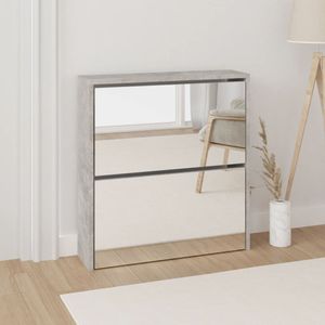 vidaXL Schuhschrank mit Spiegel 2 Fächer Betongrau 63x17x67 cm