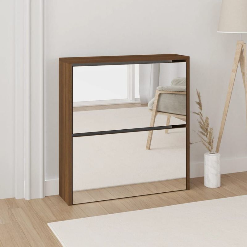 Schuhschrank mit Spiegel 2 Fächer Braun Eichen-Optik 63x17x67cm vidaXL