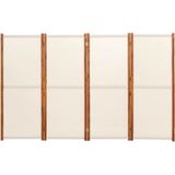 Kamerscherm - Crèmewit - Massief Acaciahout en Textileen - Inklapbaar Ontwerp