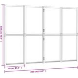 Kamerscherm - Crèmewit - Massief Acaciahout en Textileen - Inklapbaar Ontwerp