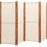 Kamerscherm - Crèmewit - Massief Acaciahout en Textileen - Inklapbaar Ontwerp