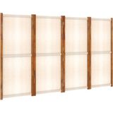 Kamerscherm - Crèmewit - Massief Acaciahout en Textileen - Inklapbaar Ontwerp