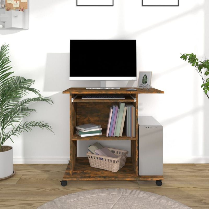 vidaXL - Computerbureau - Gerookt Eikenkleurig - Bewerkte Hout - Compact Ontwerp