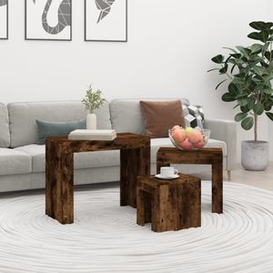 vidaXL - 3-delige Tafeltjesset - Gerookt Hout - Modern Ontwerp