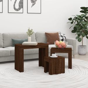 vidaXL - 3-delige Tafeltjesset - Bewerkt Hout - Bruin - Eikenkleur