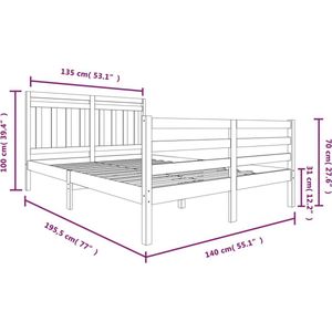 vidaXL Bedframe massief hout wit 135x190 cm