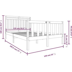 vidaXL Bedframe massief hout wit 135x190 cm