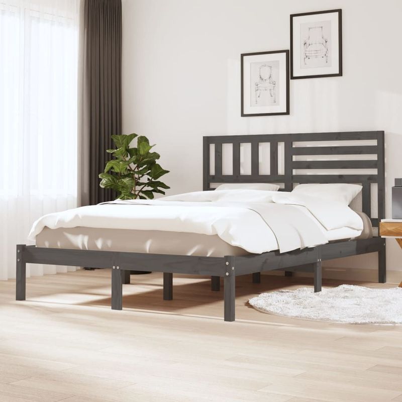 vidaXL Bedframe massief grenenhout grijs 135x190 cm