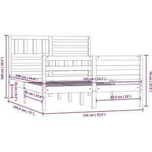 VidaXL Bedframe Massief Hout 135x190 cm 4FT6 Double