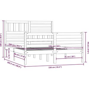 vidaXL - Bedframe - massief - hout - witx200 - cm