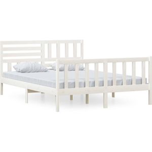 vidaXL - Bedframe - massief - hout - wit - 150x200 - cm