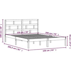 VidaXL Bedframe Massief Hout Grijs 150x200 cm - King Size