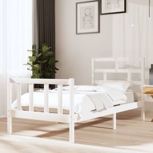vidaXL - Bedframe - massief - grenenhout - wit - 90x190 - cm