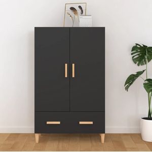 vidaXL - Hoge Kast - Zwart - Bewerkte Hout - 2 Deuren 1 Lade