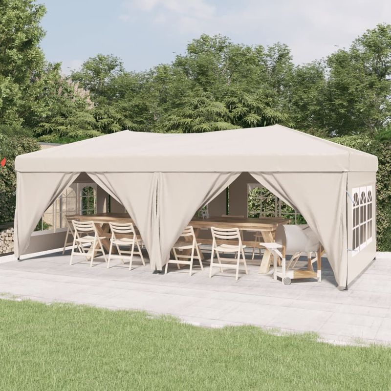 vidaXL - Partytent - inklapbaar - met - zijwanden - 3x6 - m - crèmekleurig