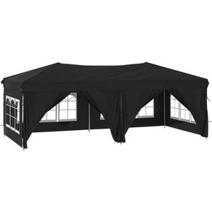 VidaXL Inklapbare Partytent 3x6m Zwart met Zijwanden