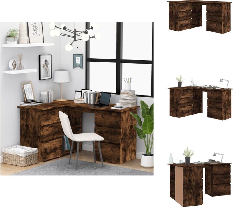 Haba - Hoekbureau - Gerookt Eiken - Bewerkt Hout - Ruime Opbergruimte