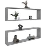 vidaXL - Wandschappen - Kubus - 2 Stuks - Grijs - Bewerkt Hout