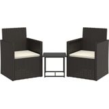 vidaXL 3-tlg. Garten-Sofagarnitur mit Kissen Schwarz Poly Rattan