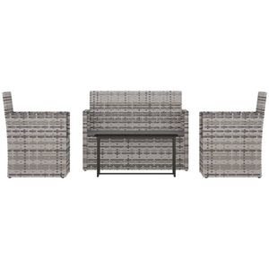 4-tlg. Garten-Lounge-Set mit Kissen Poly Rattan Grau vidaXL